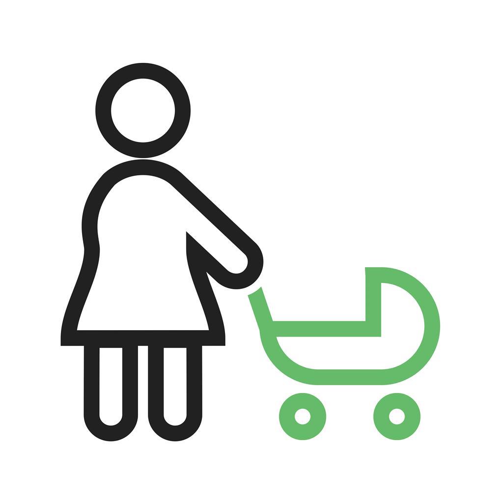 Walking with baby in stroller Line Green Black Icon - IconBunny
