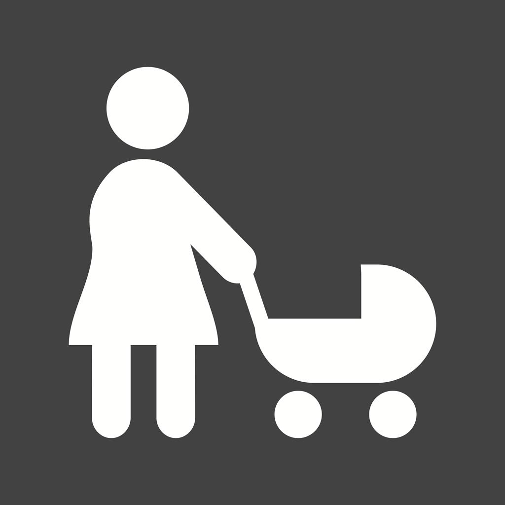 Walking with baby in stroller Glyph Inverted Icon - IconBunny