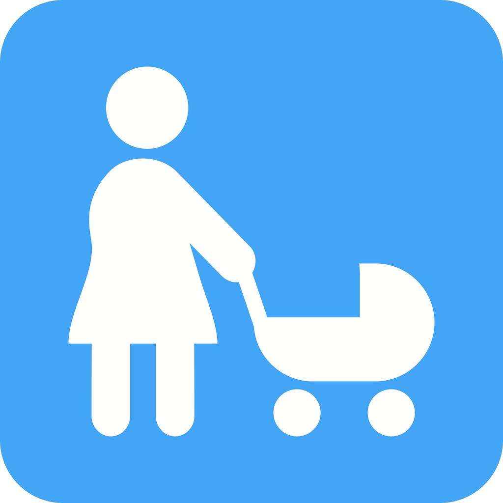 Walking with baby in stroller Flat Round Corner Icon - IconBunny