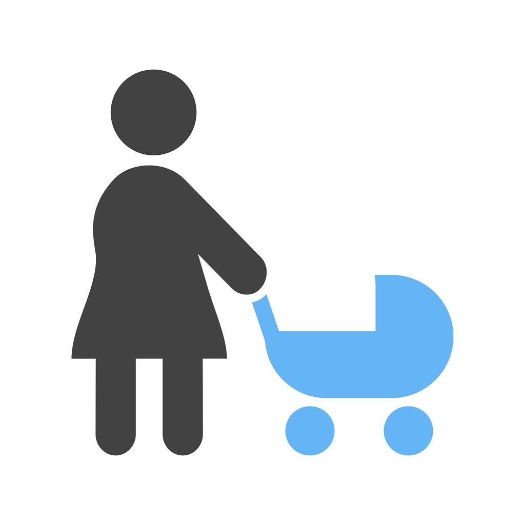 Walking with baby in stroller Blue Black Icon - IconBunny