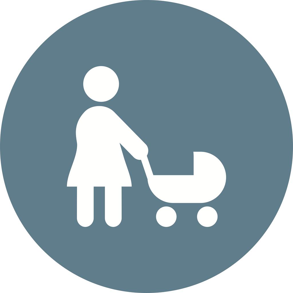 Walking with baby in stroller Flat Round Icon - IconBunny