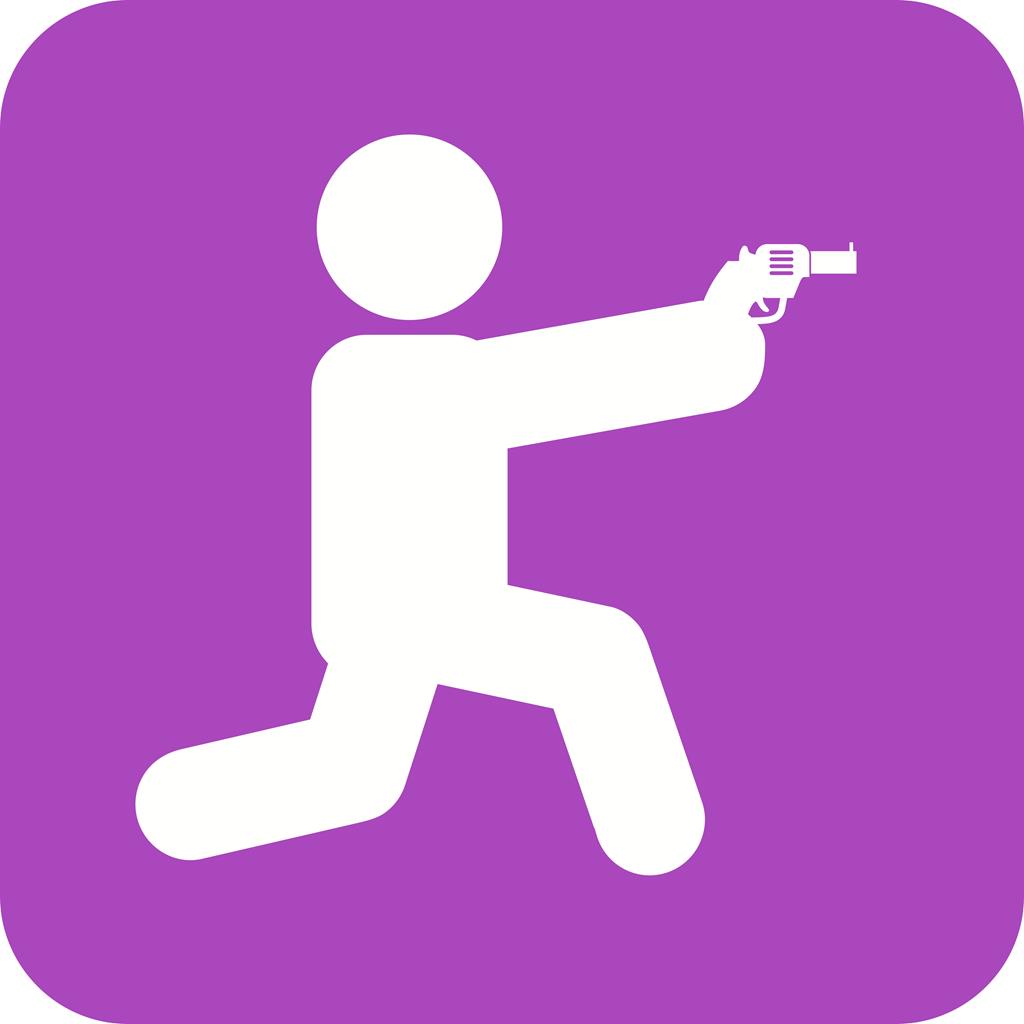 Shooting in sitting position Flat Round Corner Icon - IconBunny