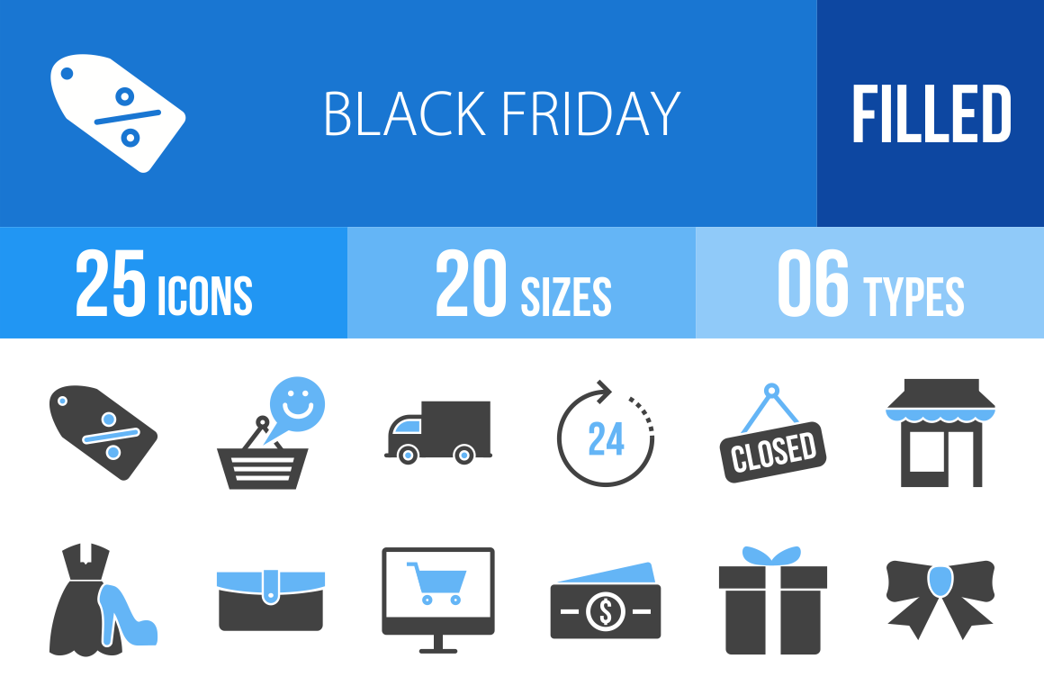 25 Black Friday Blue & Black Icons - Overview - IconBunny