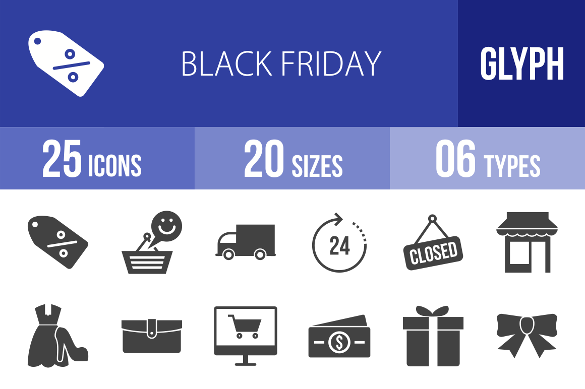 25 Black Friday Glyph Icons - Overview - IconBunny