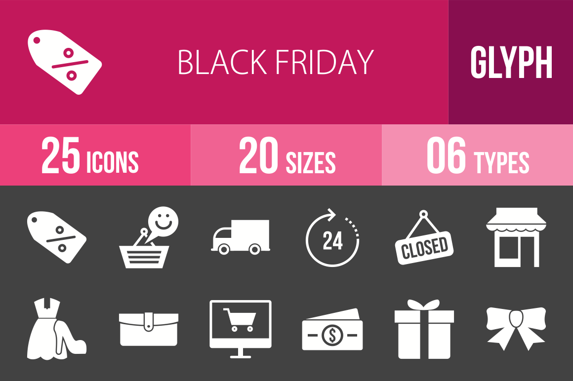 25 Black Friday Glyph Inverted Icons - Overview - IconBunny