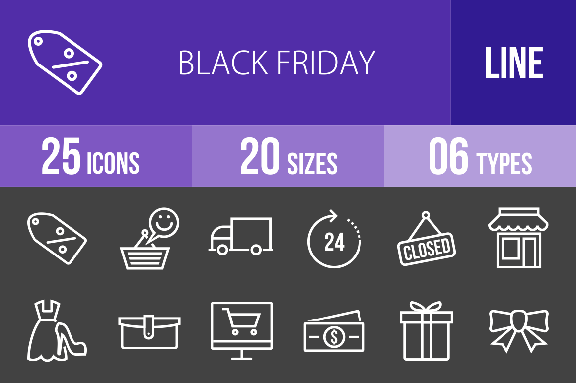 25 Black Friday Line Inverted Icons - Overview - IconBunny