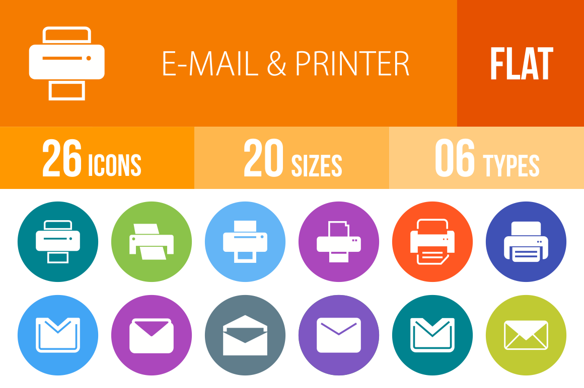 26 Email & Printers Flat Round Icons - Overview - IconBunny