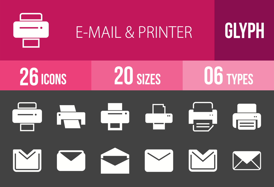 26 Email & Printers Glyph Inverted Icons - Overview - IconBunny