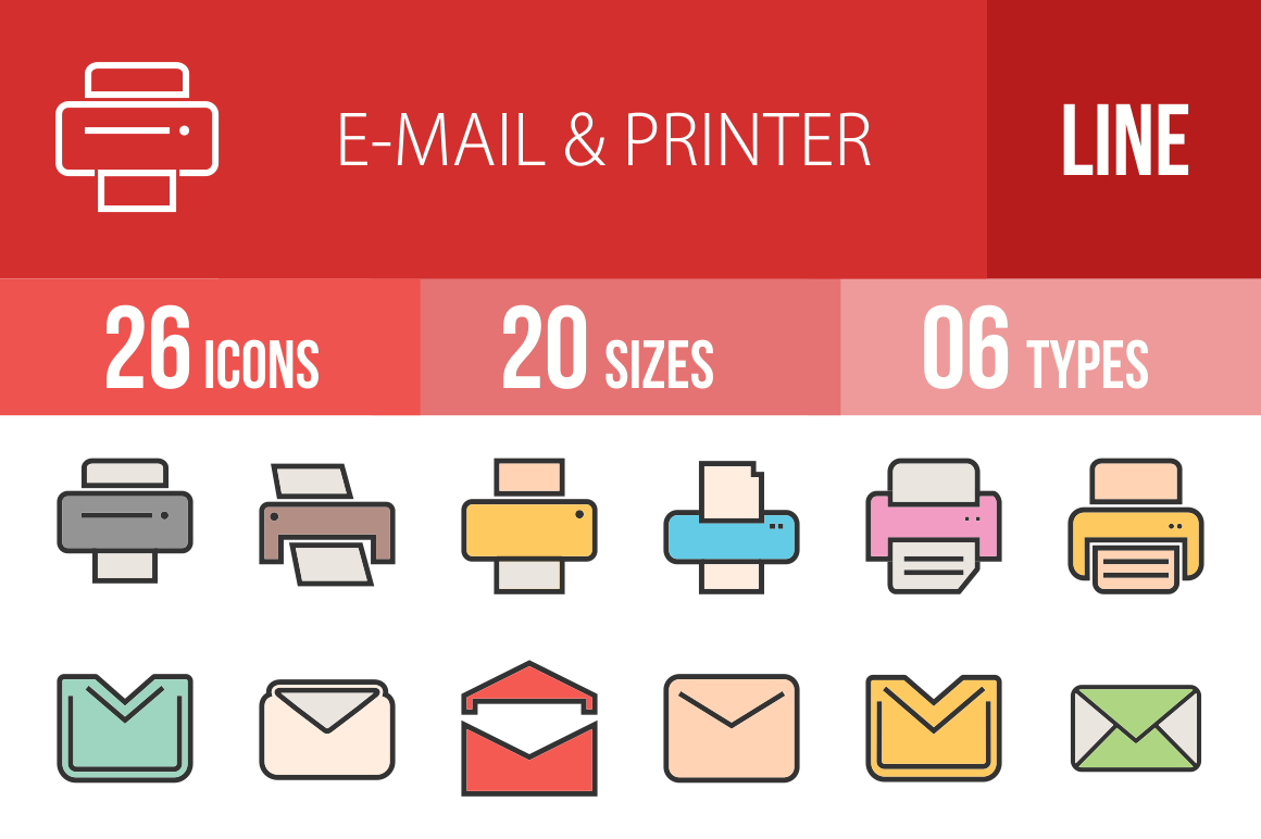 26 Email & Printers Line Multicolor Filled Icons - Overview - IconBunny
