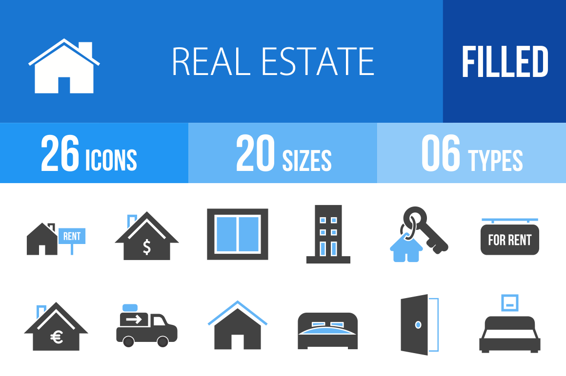 26 Real Estate Blue & Black Icons - Overview - IconBunny