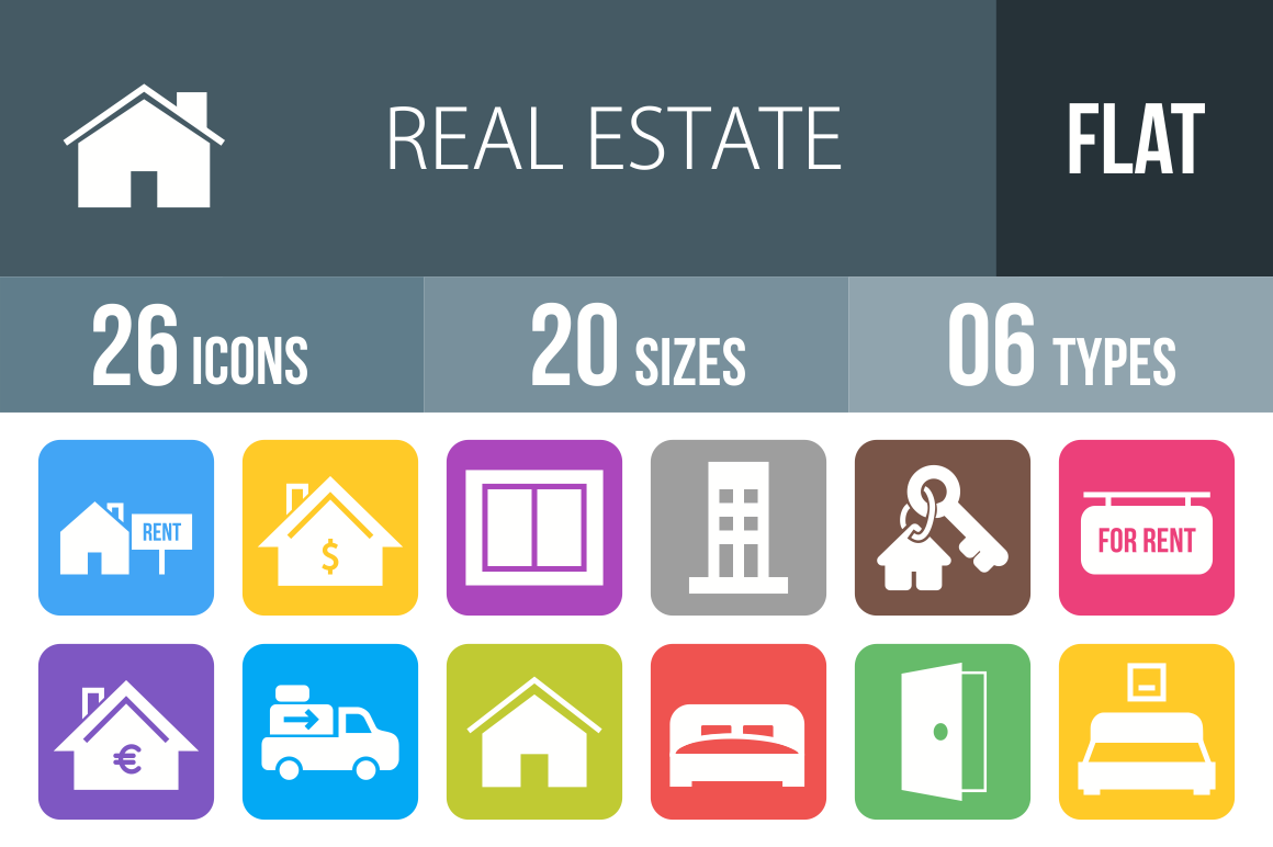 26 Real Estate Flat Round Corner Icons - Overview - IconBunny