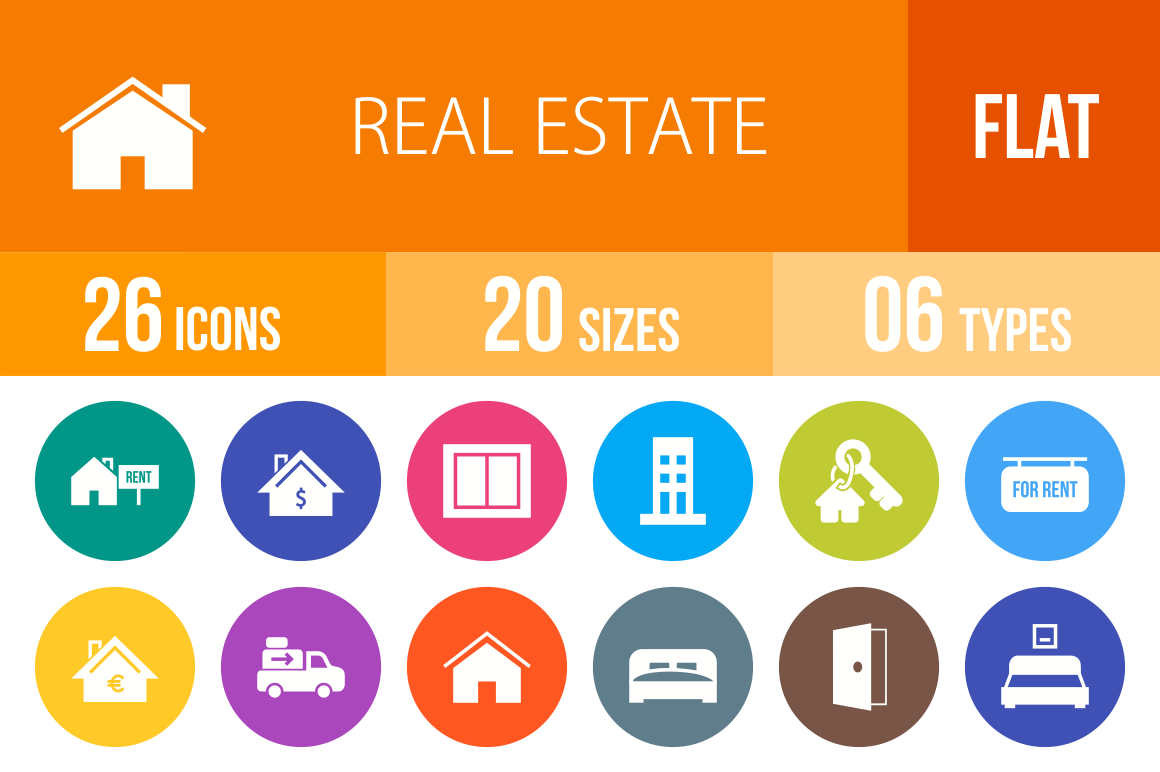 26 Real Estate Flat Round Icons - Overview - IconBunny
