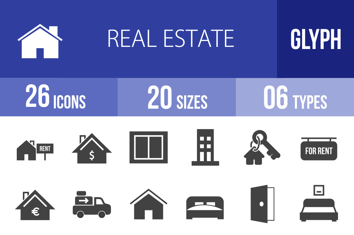 26 Real Estate Glyph Icons - Overview - IconBunny