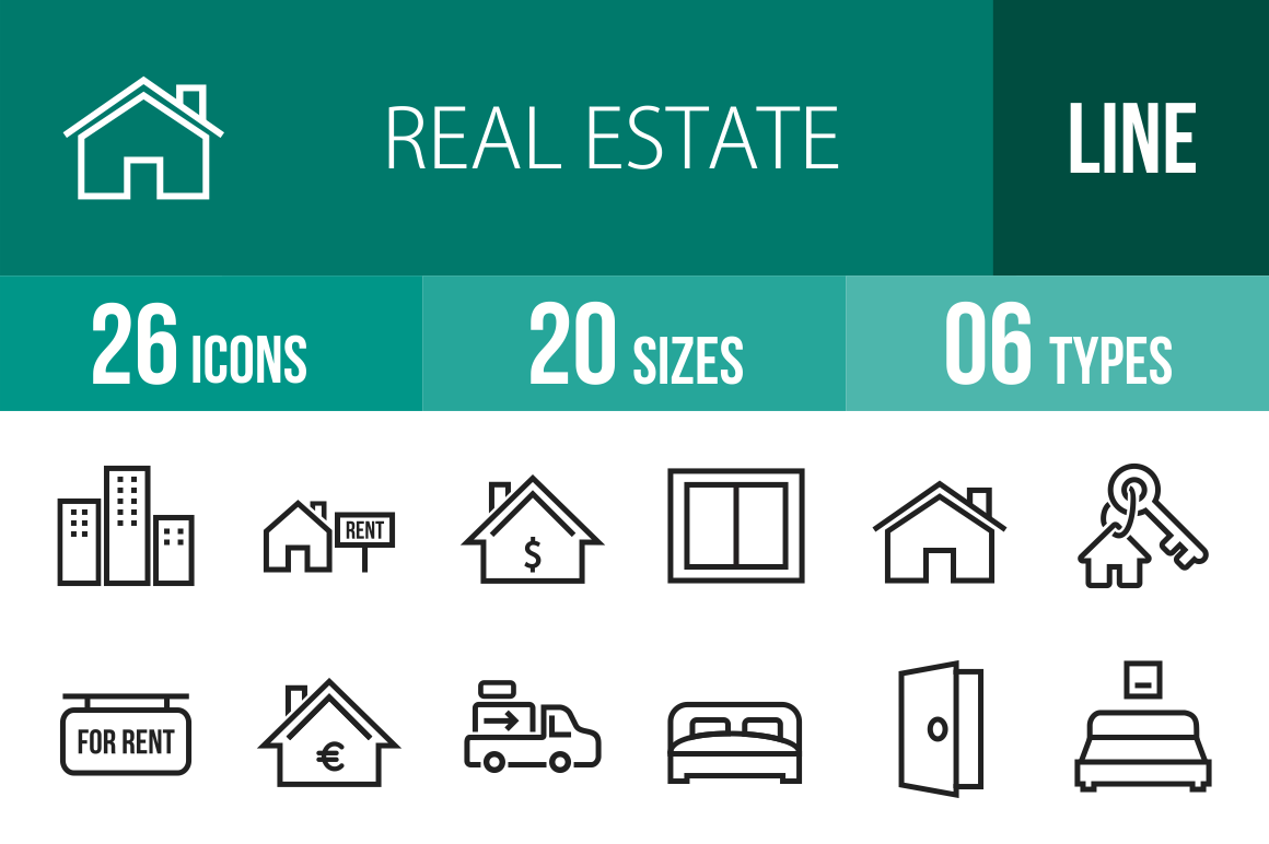 26 Real Estate Line Icons - Overview - IconBunny