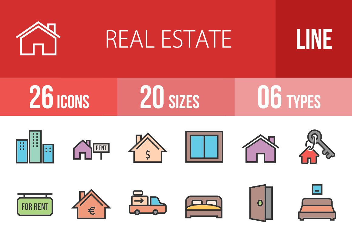 26 Real Estate Line Multicolor Filled Icons - Overview - IconBunny