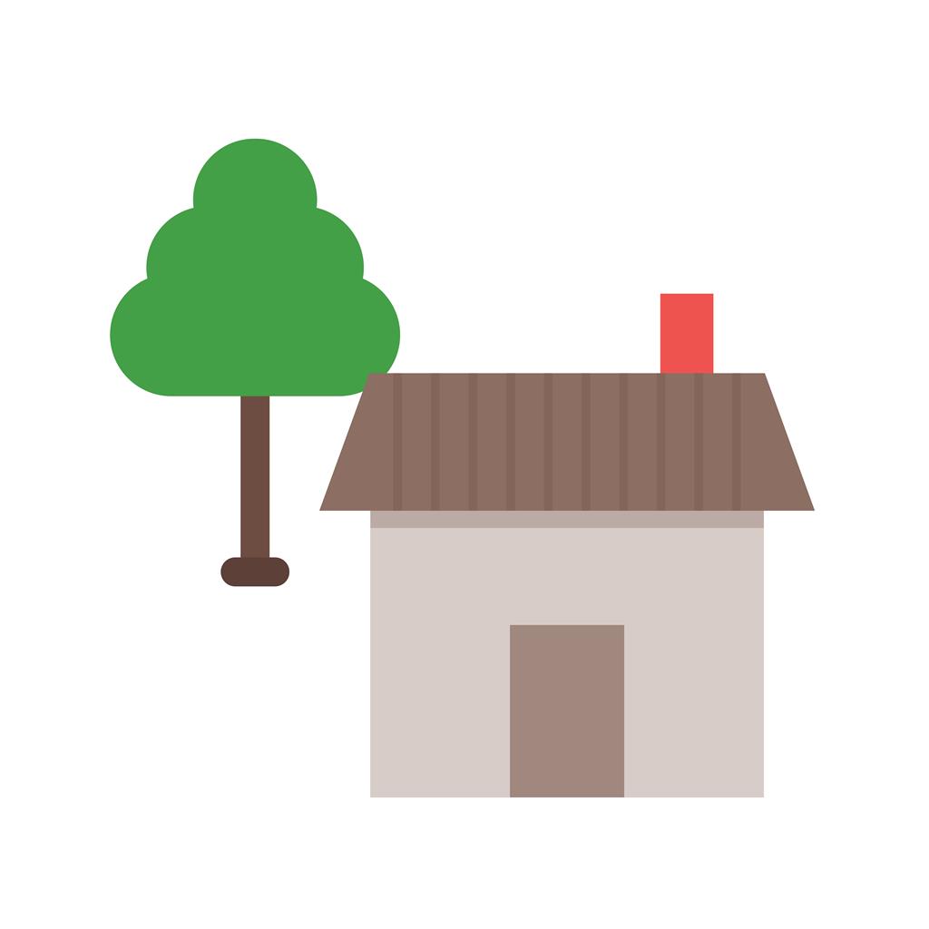 House with Tree Flat Multicolor Icon