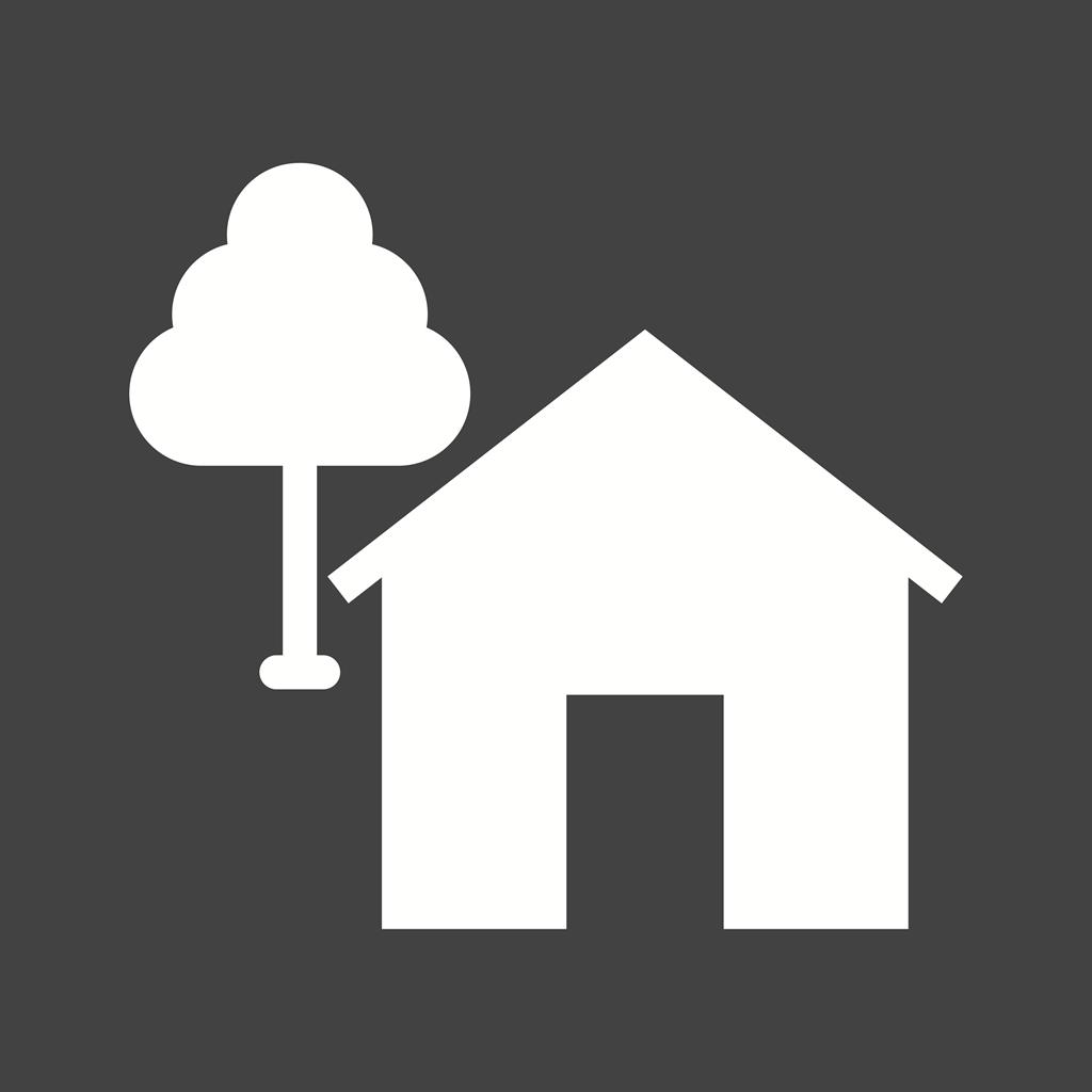 House with Tree Glyph Inverted Icon