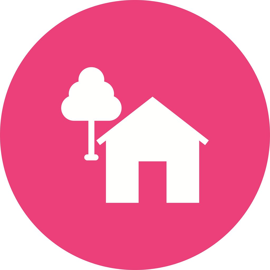 House with Tree Flat Round Icon