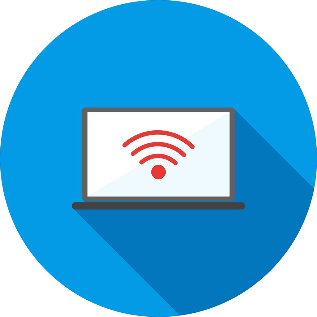 Laptop with WIFi Flat Shadowed Icon