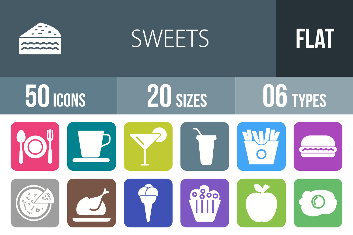 30 Sweets & Confectionery Flat Round Corner Icons - Overview - IconBunny