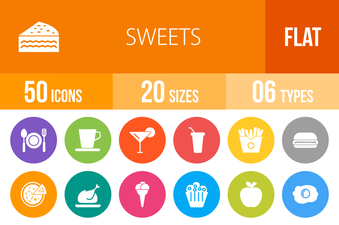30 Sweets & Confectionery Flat Round Icons - Overview - IconBunny