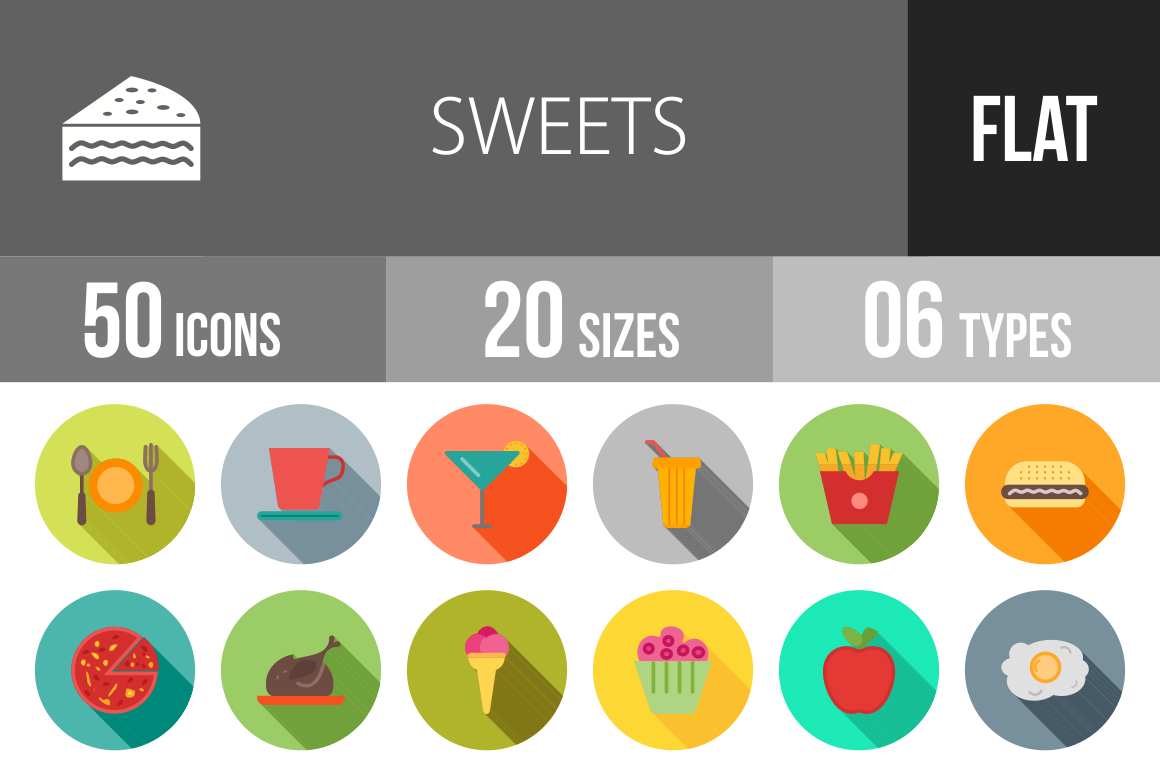 30 Sweets & Confectionery Flat Shadowed Icons - Overview - IconBunny