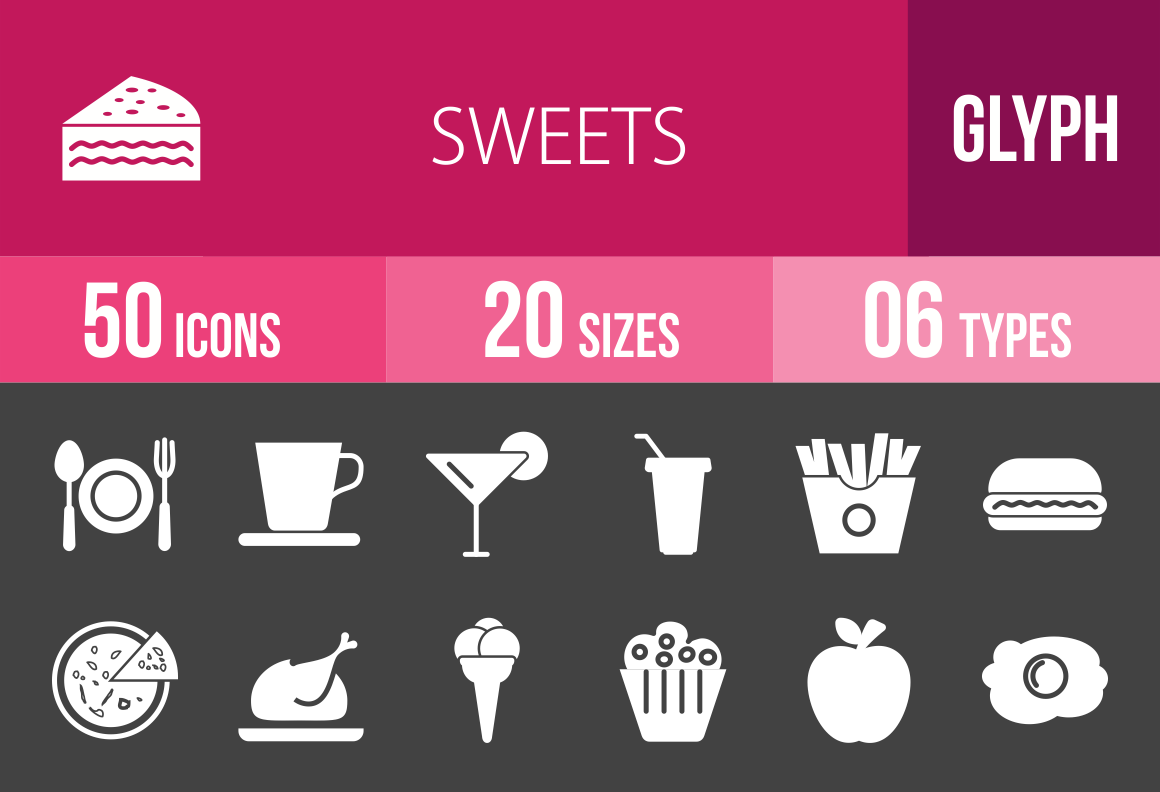 30 Sweets & Confectionery Glyph Inverted Icons - Overview - IconBunny