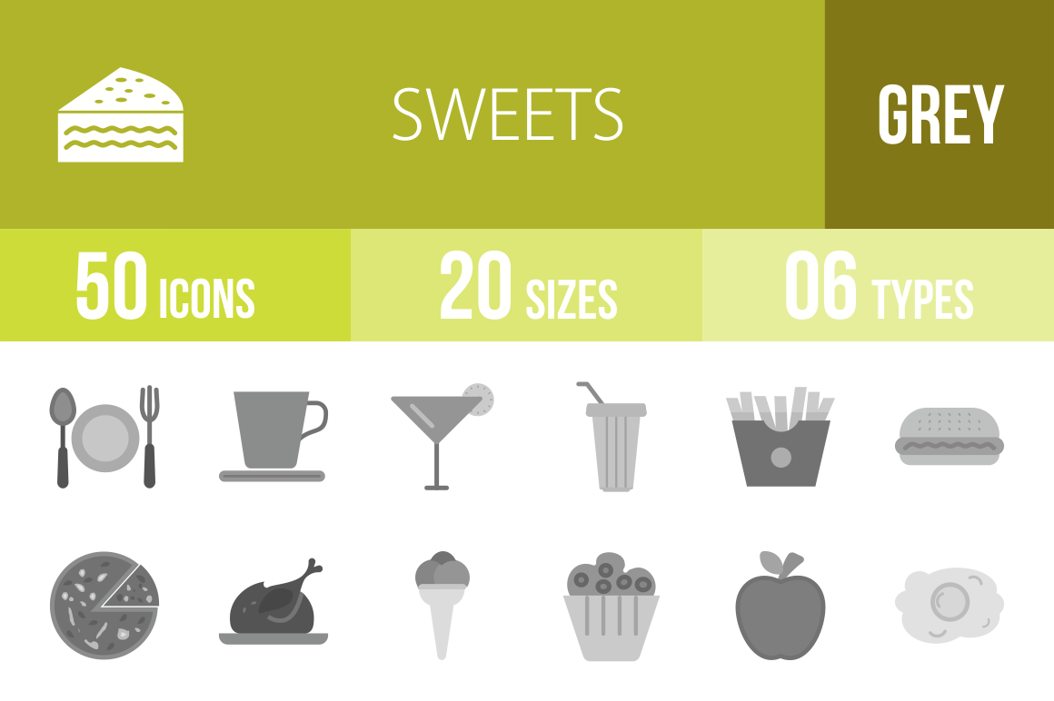 30 Sweets & Confectionery Greyscale Icons - Overview - IconBunny
