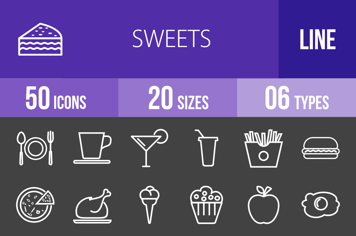 30 Sweets & Confectionery Line Inverted Icons - Overview - IconBunny