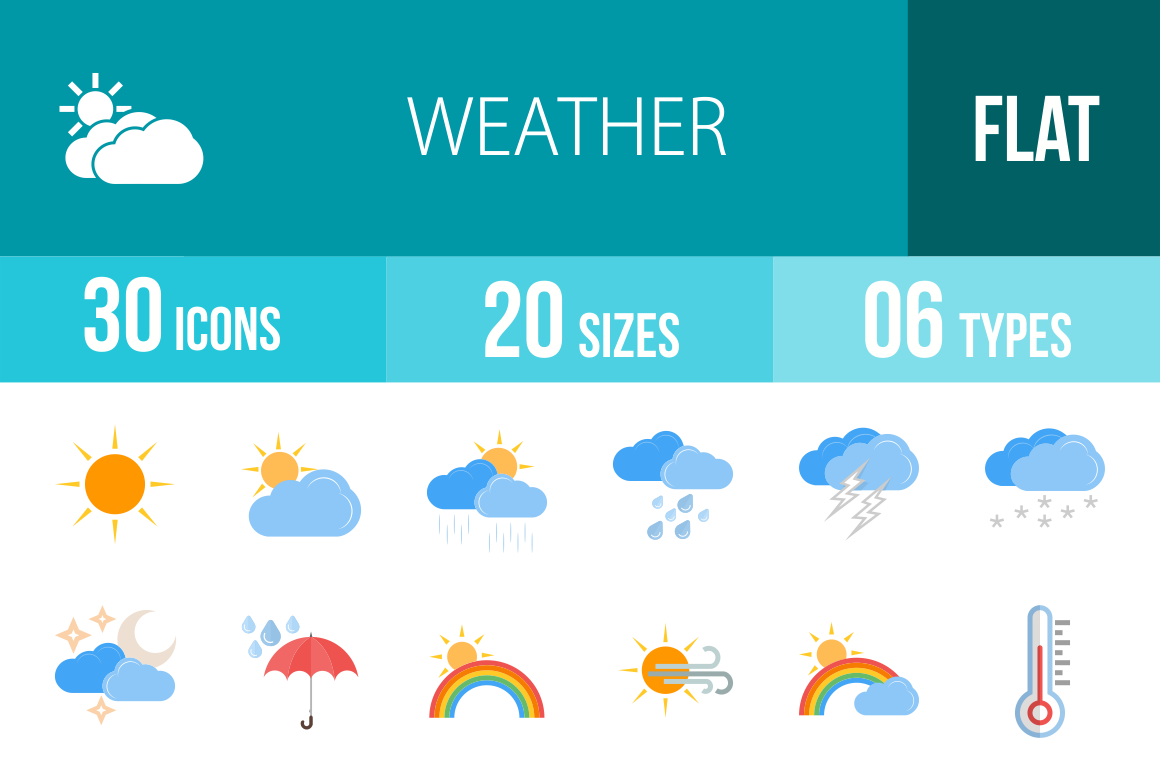 30 Weather Flat Multicolor Icons - Overview - IconBunny