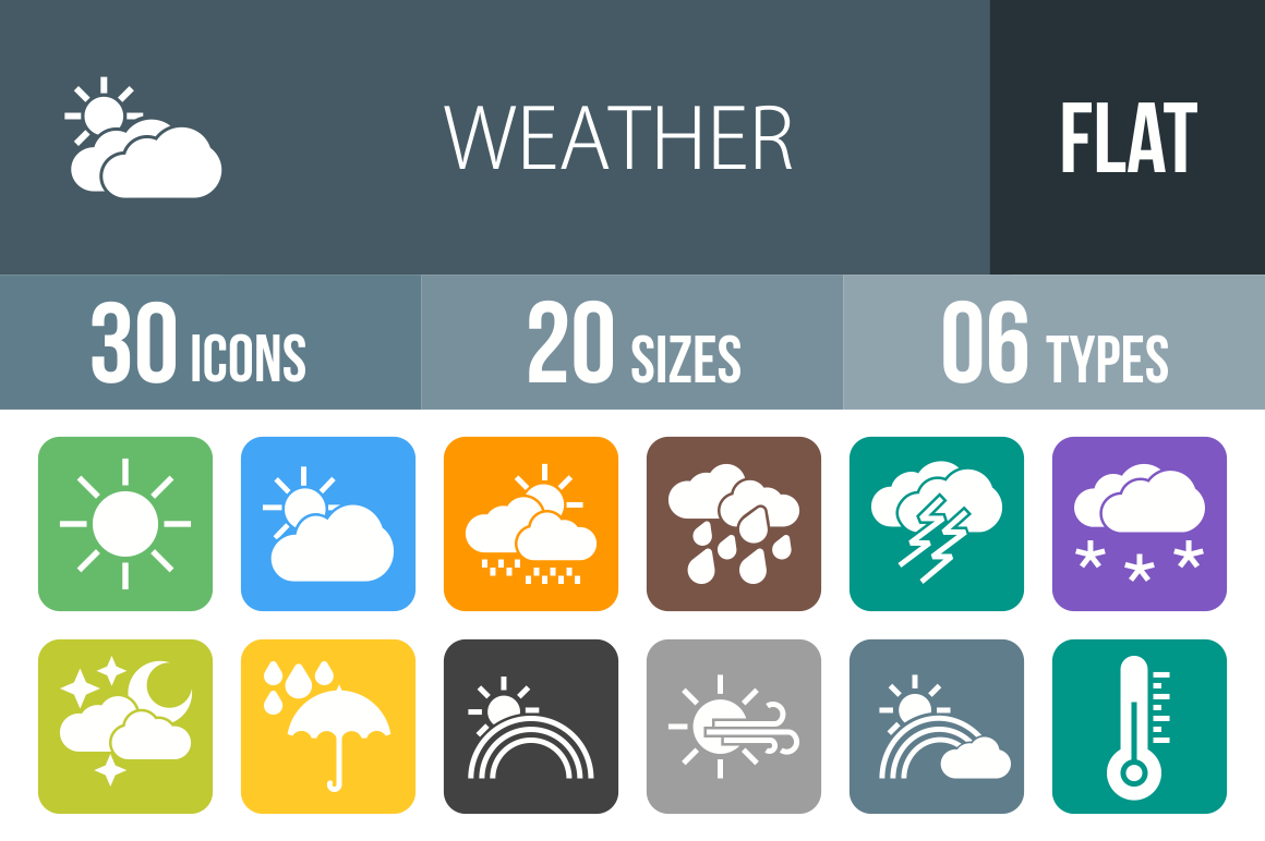 30 Weather Flat Round Corner Icons - Overview - IconBunny