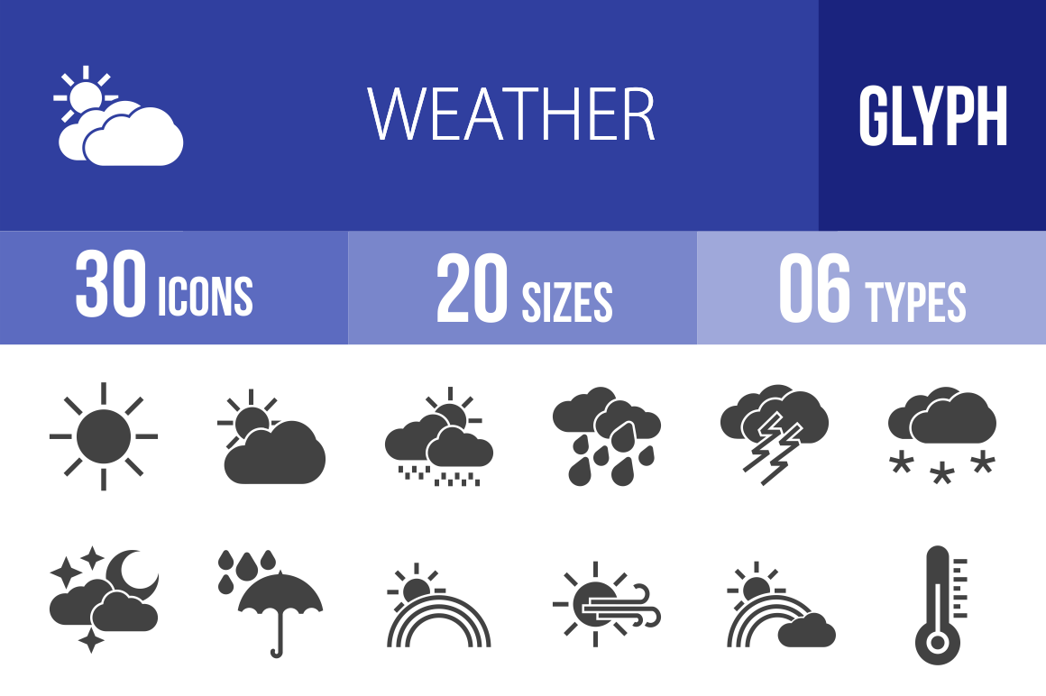 30 Weather Glyph Icons - Overview - IconBunny