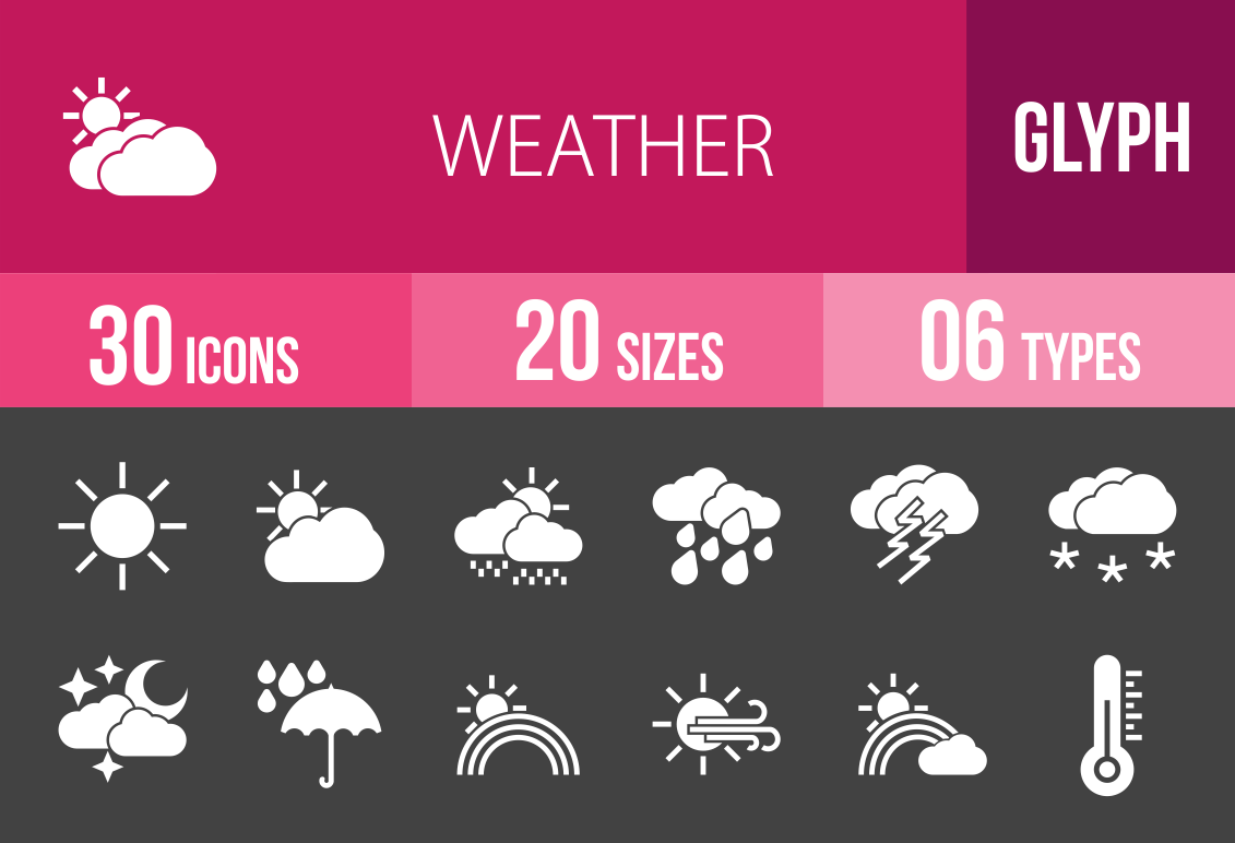 30 Weather Glyph Inverted Icons - Overview - IconBunny