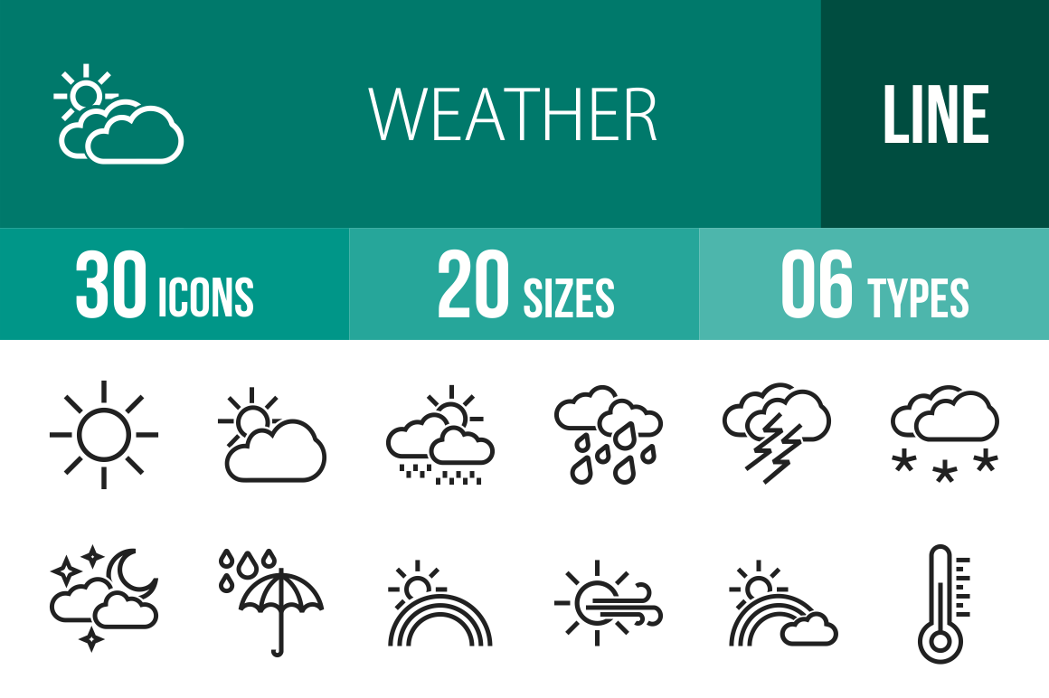 30 Weather Line Icons - Overview - IconBunny