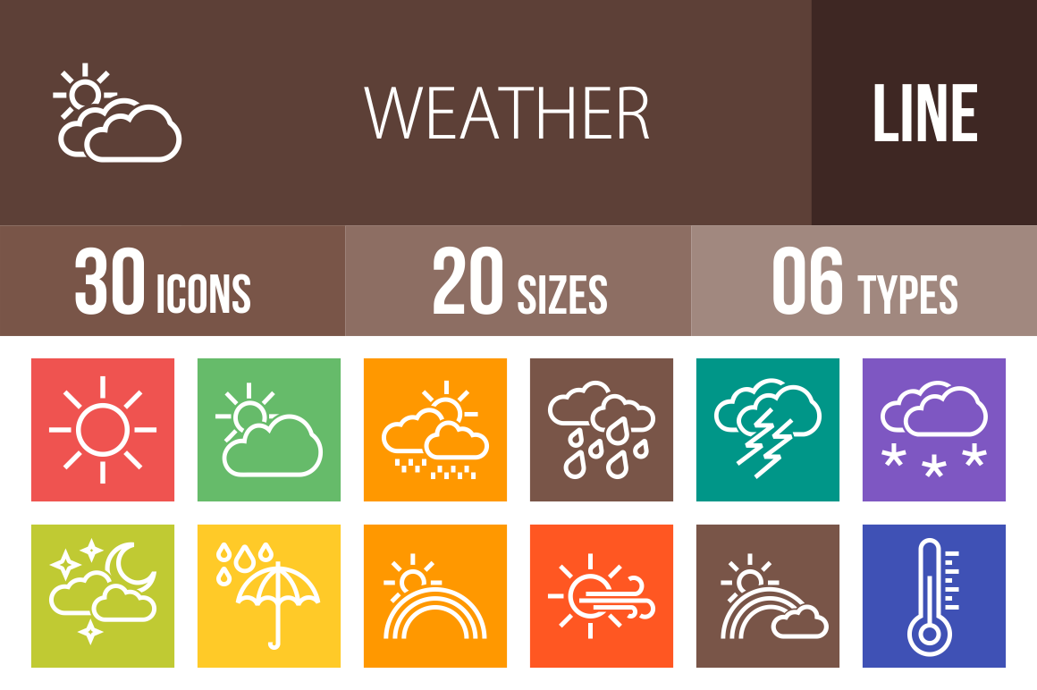 30 Weather Line Multicolor B/G Icons - Overview - IconBunny