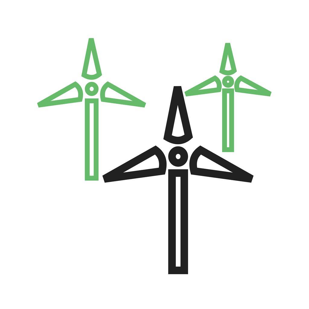 Multiple Windmills Line Green Black Icon