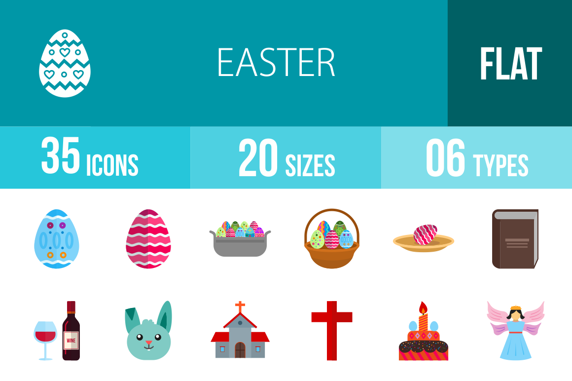 35 Easter Flat Multicolor Icons - Overview - IconBunny