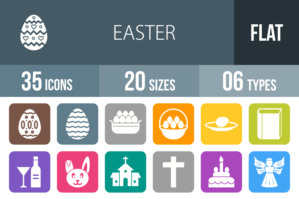 35 Easter Flat Round Corner Icons - Overview - IconBunny