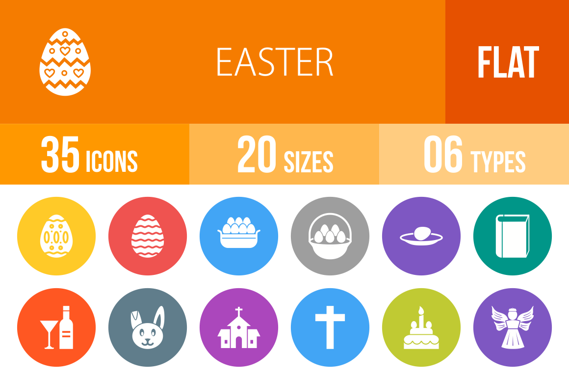 35 Easter Flat Round Icons - Overview - IconBunny