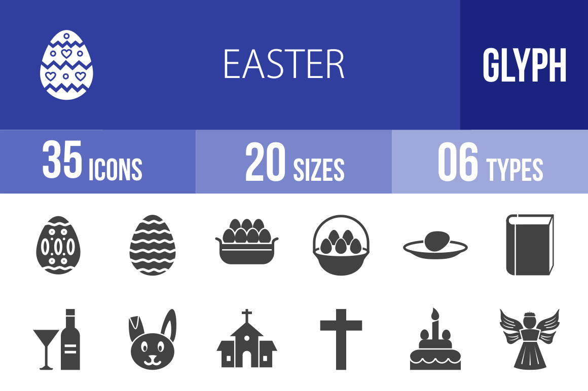 35 Easter Glyph Icons - Overview - IconBunny