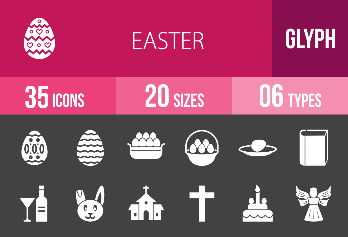 35 Easter Glyph Inverted Icons - Overview - IconBunny