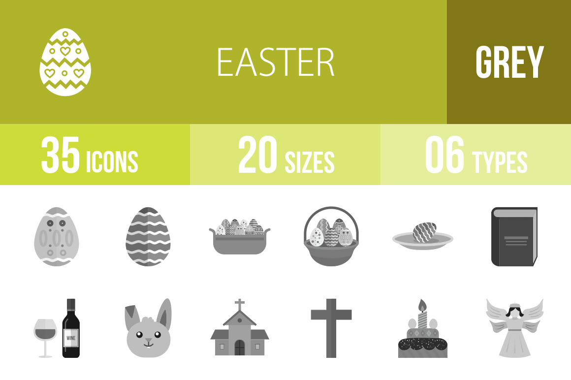 35 Easter Greyscale Icons - Overview - IconBunny