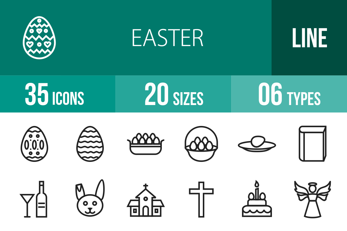 35 Easter Line Icons - Overview - IconBunny