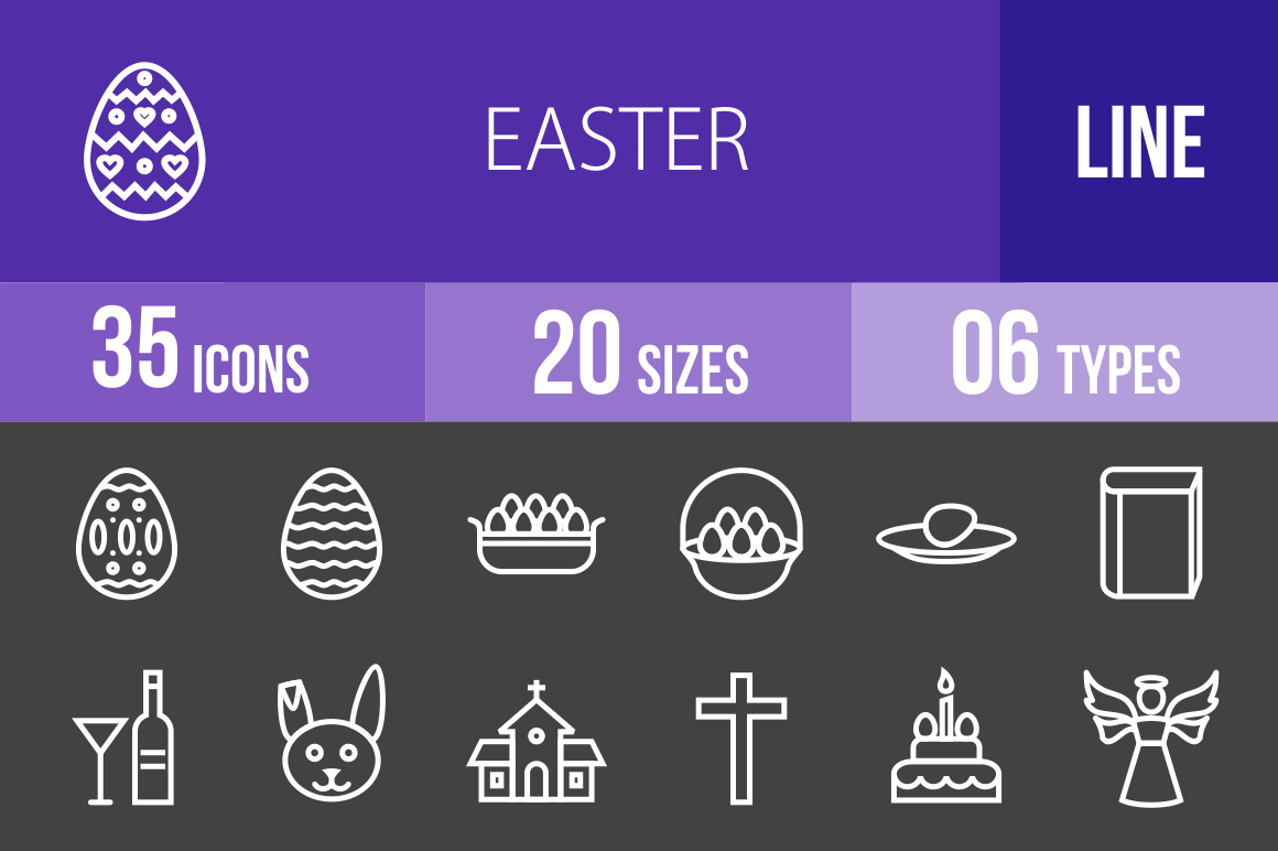 35 Easter Line Inverted Icons - Overview - IconBunny