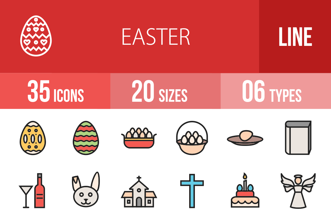 35 Easter Line Multicolor Filled Icons - Overview - IconBunny