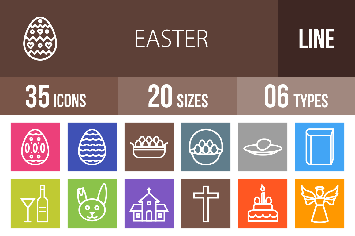 35 Easter Line Multicolor B/G Icons - Overview - IconBunny