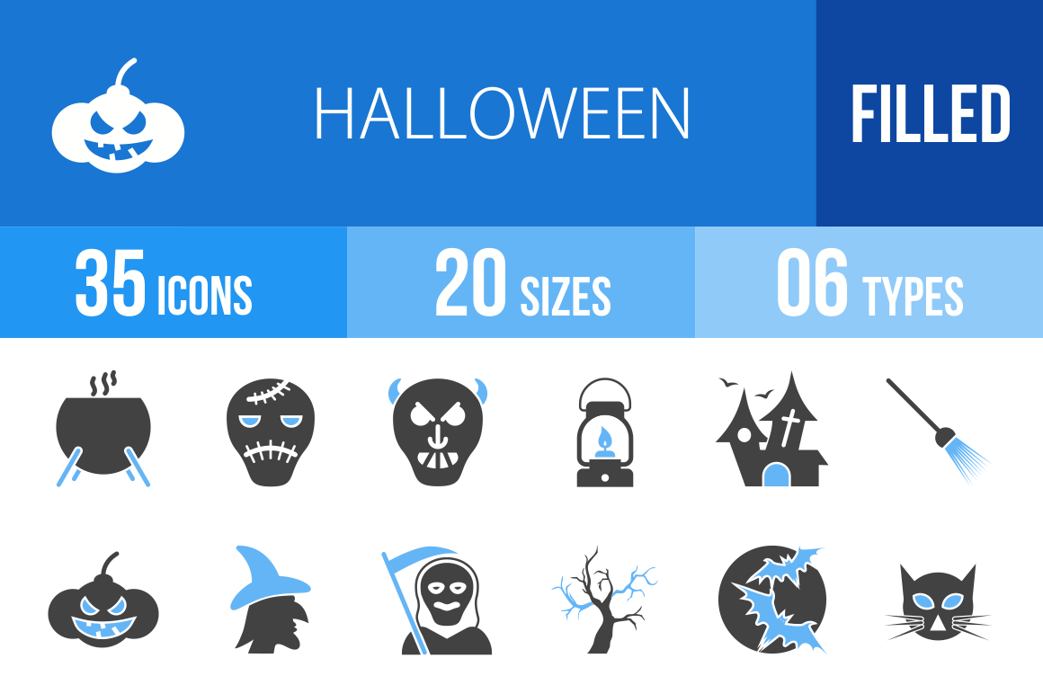 35 Halloween Blue & Black Icons - Overview - IconBunny