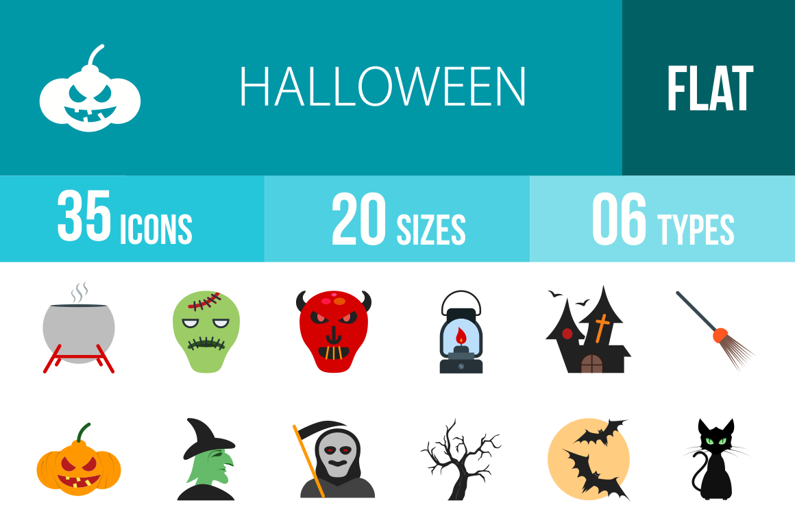 35 Halloween Flat Multicolor Icons - Overview - IconBunny