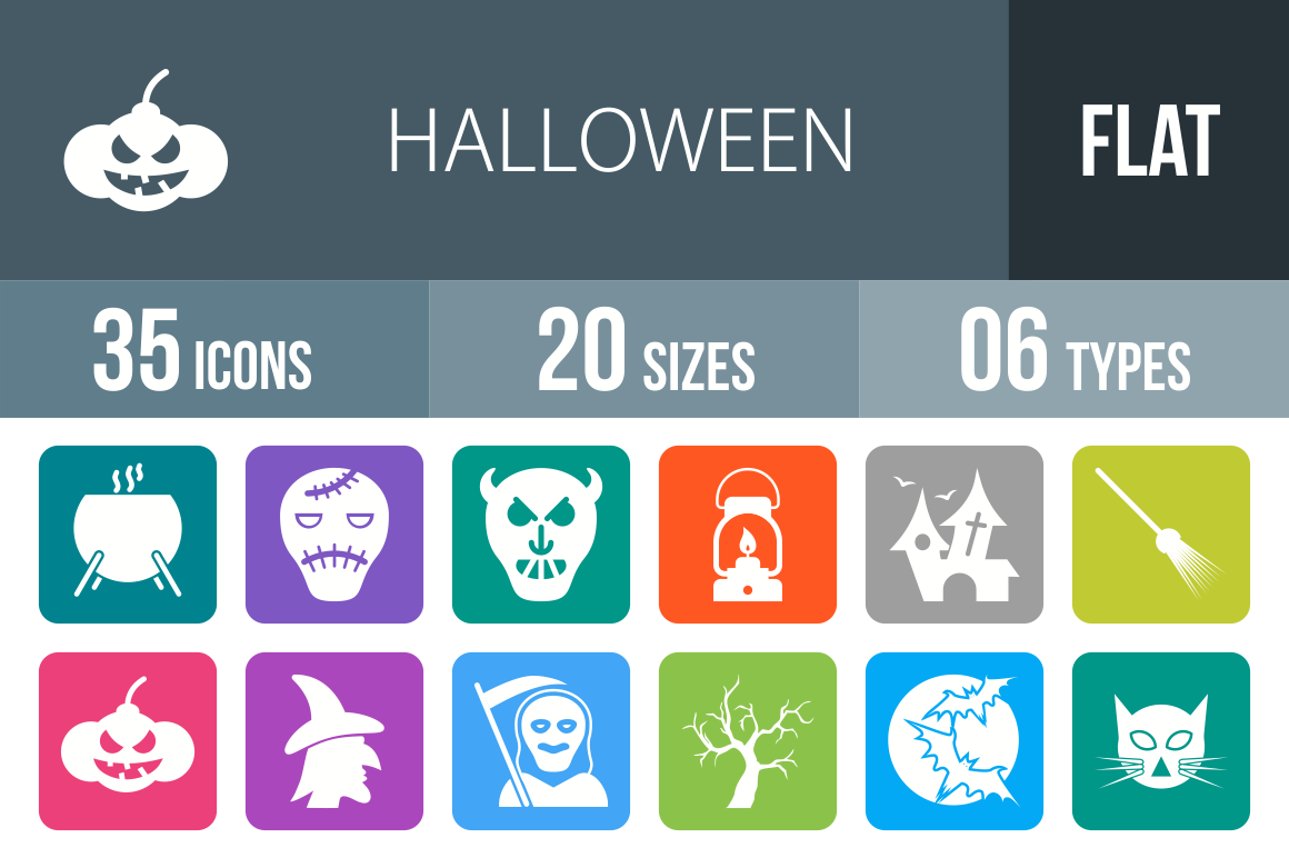 35 Halloween Flat Round Corner Icons - Overview - IconBunny