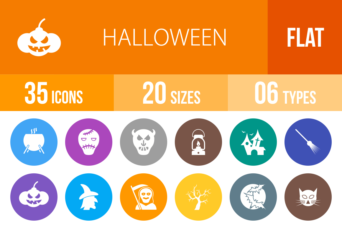 35 Halloween Flat Round Icons - Overview - IconBunny